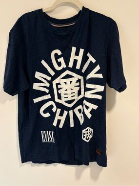 Evisu Navy Blue Tee with Bold White 'Mighty Chiban' Graphic